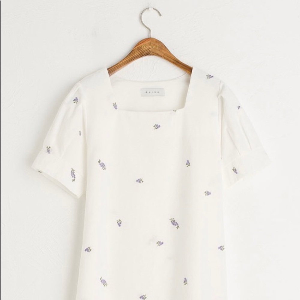 Olive Lavender Embroidered Square Neck Dress